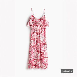 H&M Pink White Floral Flounced Cold Shoulder Maxi Dress Small New